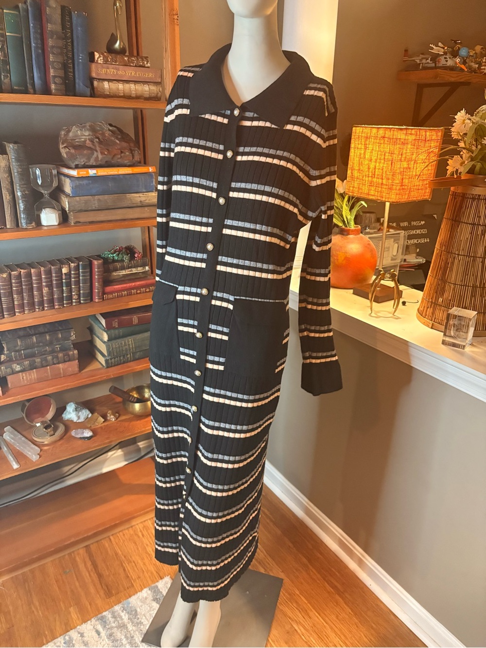 Nanette Lepore Black Striped Button-Front Maxi Dress